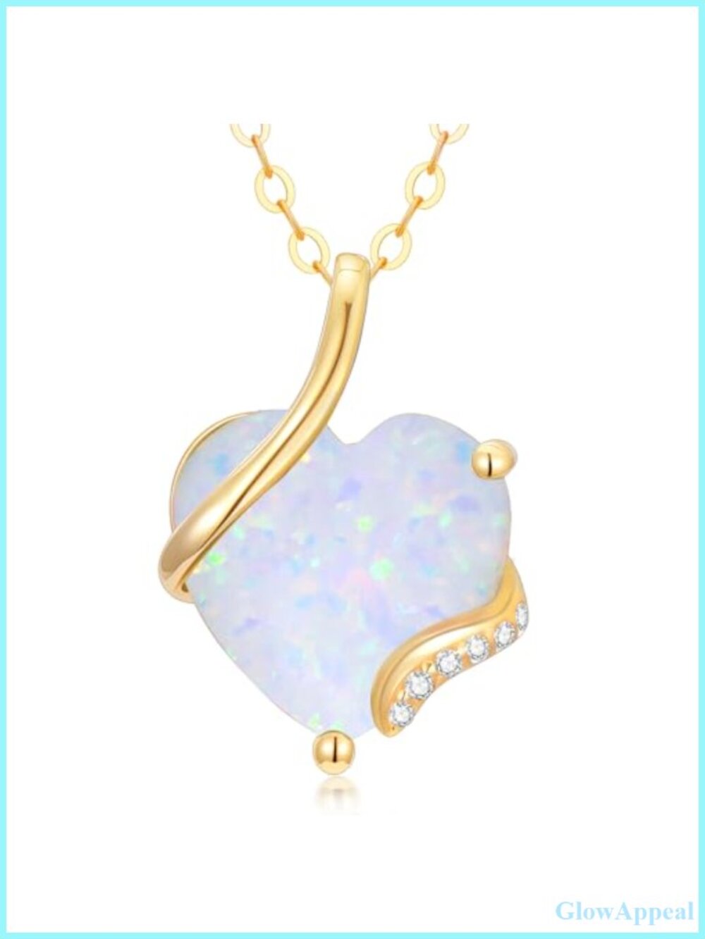 14K Solid Gold Heart Opal Pendant Necklace 3 Carat Gift for Her 16-18"